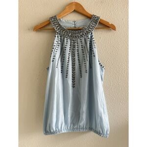 Cache Embellished Halter Top Medium Pastel Blue Coquette Festival Party